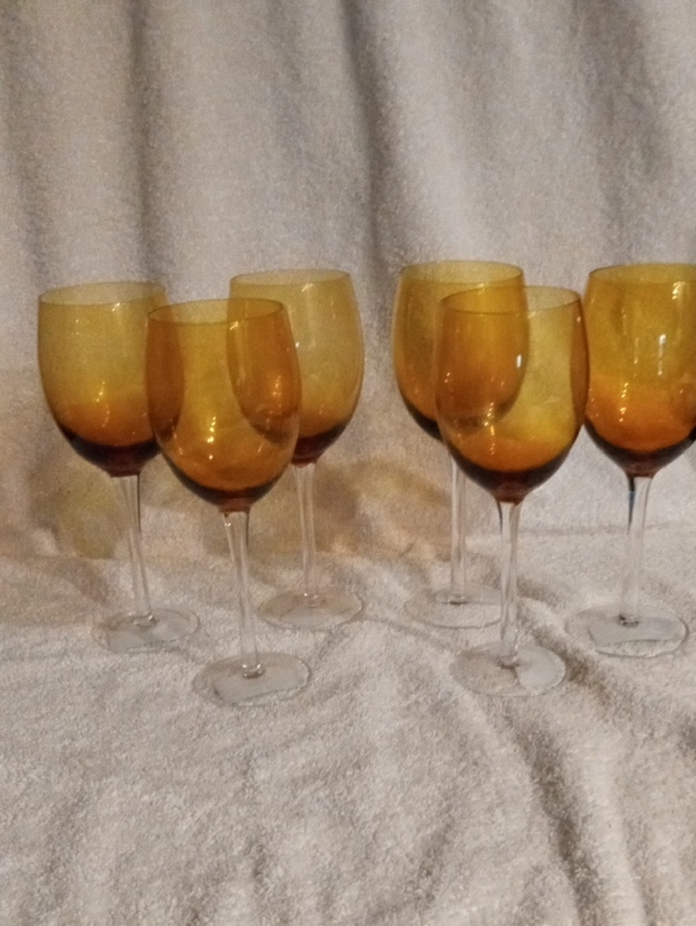 Source Unknown Amber and Clear Stem Wine Glasses - Set of 6